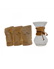 Zestaw Chemex wraz z trzema dowolnymi kawami (250g)